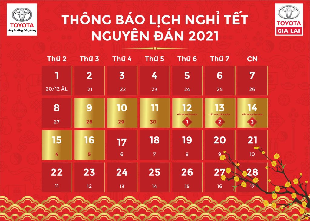 Toyota Gia Lai Thong Bao Lich Nghi Tet Nguyen Dan 2021